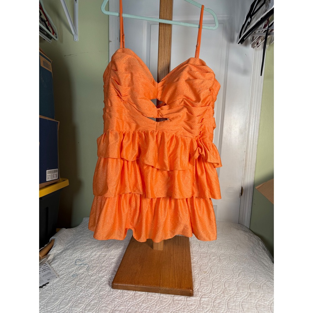Fashion Class and Fashion Orange Glitter Ruffle Tiered Mini Dress Size 24 NEW